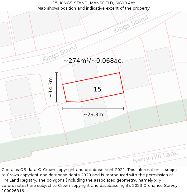 15, KINGS STAND, MANSFIELD, NG18 4AY: Plot and title map