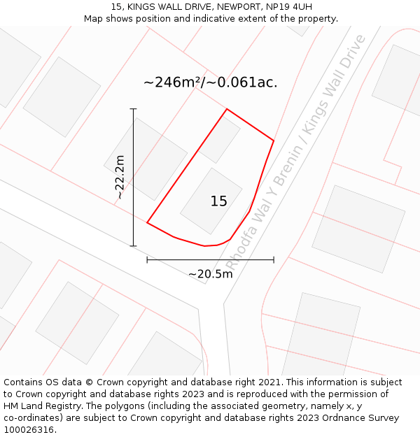 15, KINGS WALL DRIVE, NEWPORT, NP19 4UH: Plot and title map