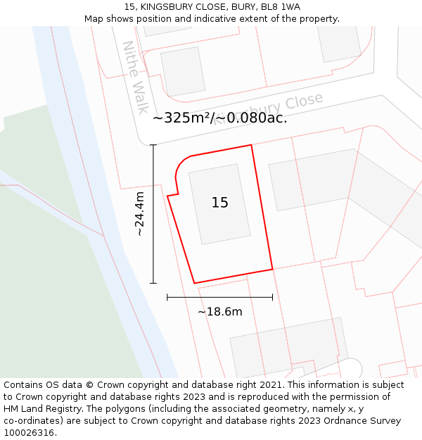 15, KINGSBURY CLOSE, BURY, BL8 1WA: Plot and title map