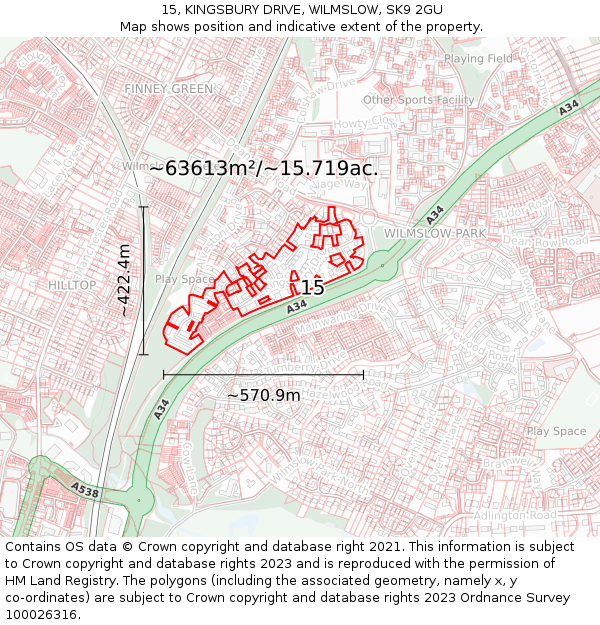 15, KINGSBURY DRIVE, WILMSLOW, SK9 2GU: Plot and title map