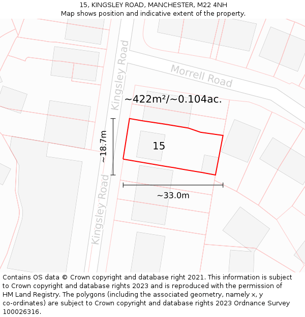 15, KINGSLEY ROAD, MANCHESTER, M22 4NH: Plot and title map