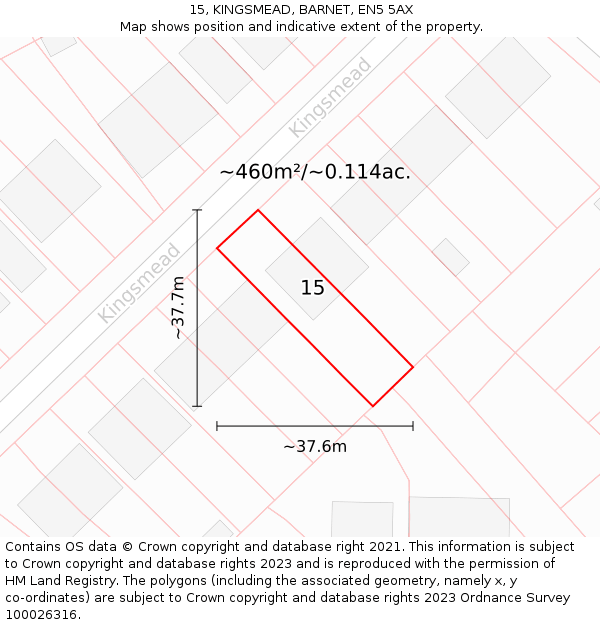 15, KINGSMEAD, BARNET, EN5 5AX: Plot and title map