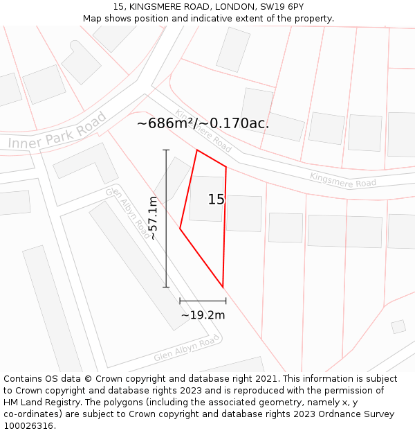 15, KINGSMERE ROAD, LONDON, SW19 6PY: Plot and title map