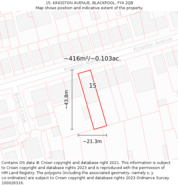 15, KINGSTON AVENUE, BLACKPOOL, FY4 2QB: Plot and title map