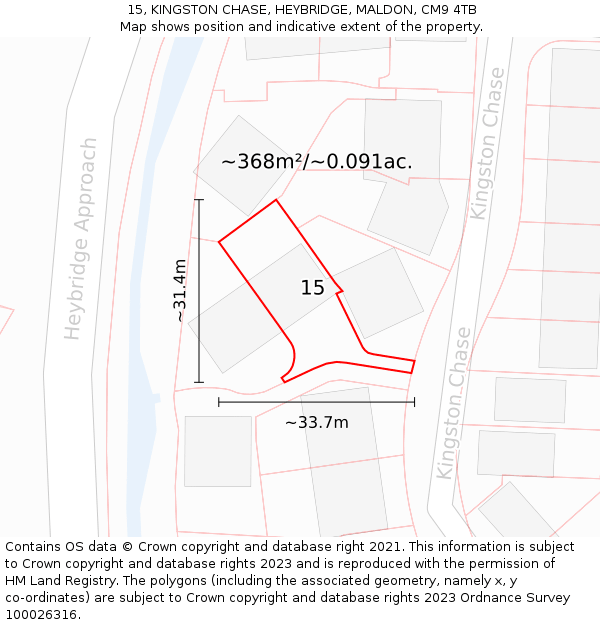 15, KINGSTON CHASE, HEYBRIDGE, MALDON, CM9 4TB: Plot and title map