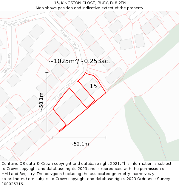 15, KINGSTON CLOSE, BURY, BL8 2EN: Plot and title map