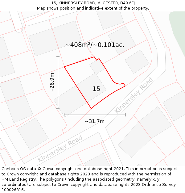 15, KINNERSLEY ROAD, ALCESTER, B49 6FJ: Plot and title map