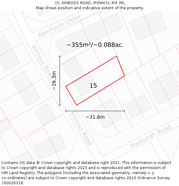 15, KINROSS ROAD, IPSWICH, IP4 3PL: Plot and title map