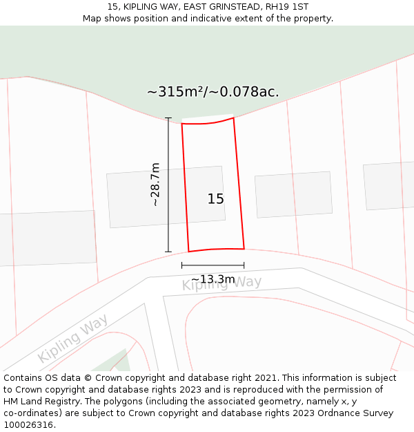 15, KIPLING WAY, EAST GRINSTEAD, RH19 1ST: Plot and title map