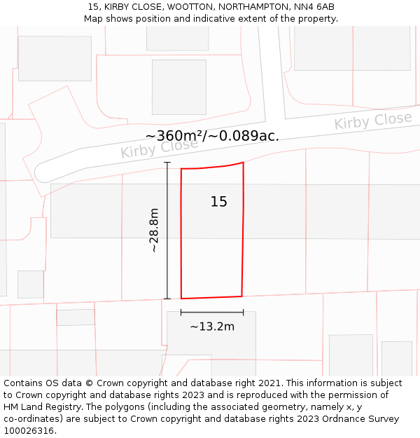 15, KIRBY CLOSE, WOOTTON, NORTHAMPTON, NN4 6AB: Plot and title map