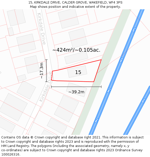 15, KIRKDALE DRIVE, CALDER GROVE, WAKEFIELD, WF4 3PS: Plot and title map