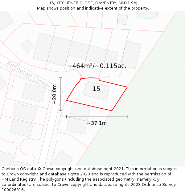 15, KITCHENER CLOSE, DAVENTRY, NN11 9AJ: Plot and title map