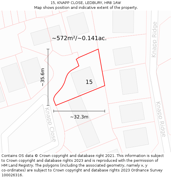 15, KNAPP CLOSE, LEDBURY, HR8 1AW: Plot and title map