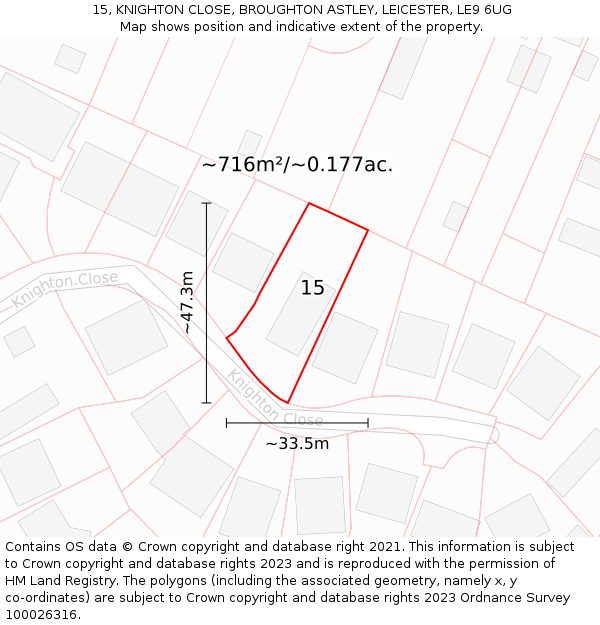 15, KNIGHTON CLOSE, BROUGHTON ASTLEY, LEICESTER, LE9 6UG: Plot and title map