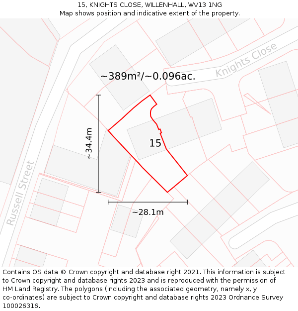 15, KNIGHTS CLOSE, WILLENHALL, WV13 1NG: Plot and title map