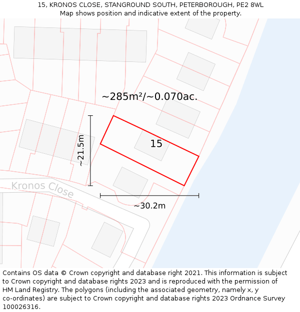 15, KRONOS CLOSE, STANGROUND SOUTH, PETERBOROUGH, PE2 8WL: Plot and title map