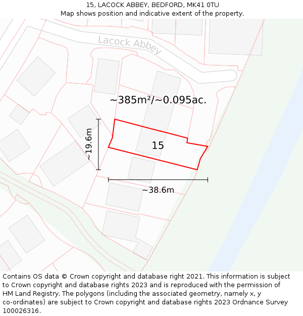 15, LACOCK ABBEY, BEDFORD, MK41 0TU: Plot and title map
