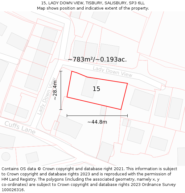 15, LADY DOWN VIEW, TISBURY, SALISBURY, SP3 6LL: Plot and title map