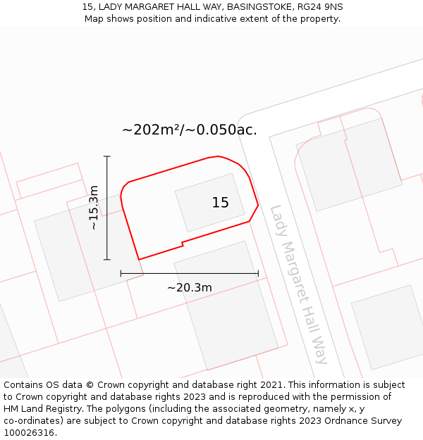 15, LADY MARGARET HALL WAY, BASINGSTOKE, RG24 9NS: Plot and title map