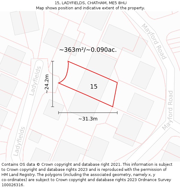 15, LADYFIELDS, CHATHAM, ME5 8HU: Plot and title map