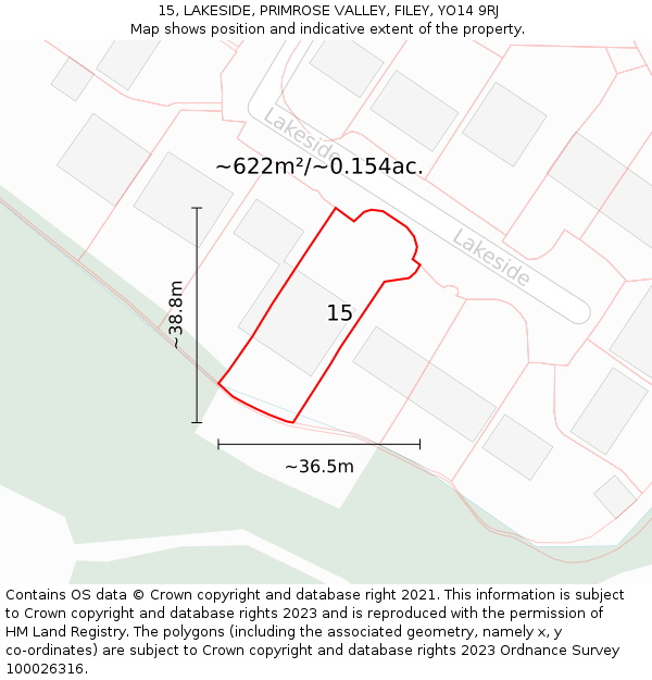 15, LAKESIDE, PRIMROSE VALLEY, FILEY, YO14 9RJ: Plot and title map