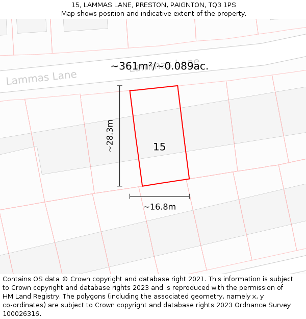 15, LAMMAS LANE, PRESTON, PAIGNTON, TQ3 1PS: Plot and title map