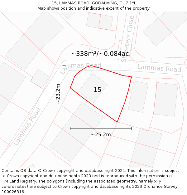 15, LAMMAS ROAD, GODALMING, GU7 1YL: Plot and title map