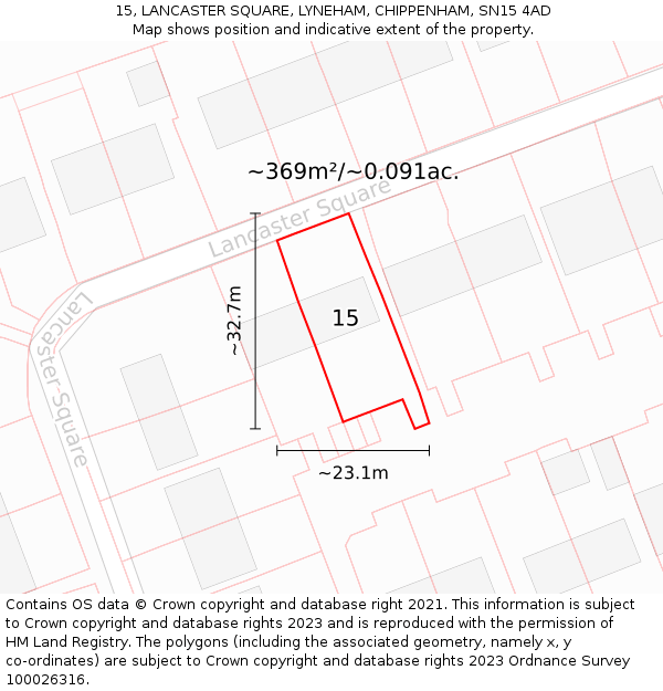 15, LANCASTER SQUARE, LYNEHAM, CHIPPENHAM, SN15 4AD: Plot and title map