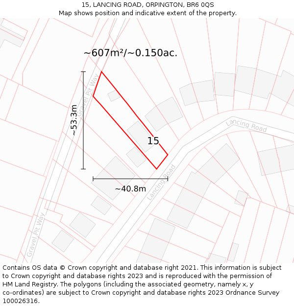 15, LANCING ROAD, ORPINGTON, BR6 0QS: Plot and title map