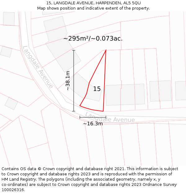 15, LANGDALE AVENUE, HARPENDEN, AL5 5QU: Plot and title map