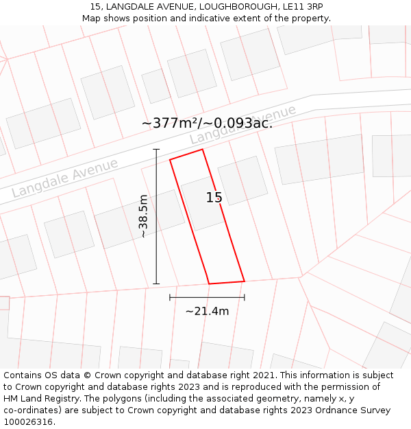 15, LANGDALE AVENUE, LOUGHBOROUGH, LE11 3RP: Plot and title map