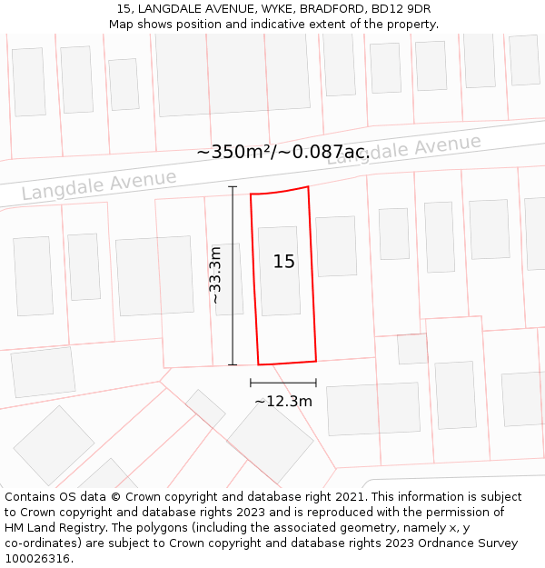 15, LANGDALE AVENUE, WYKE, BRADFORD, BD12 9DR: Plot and title map