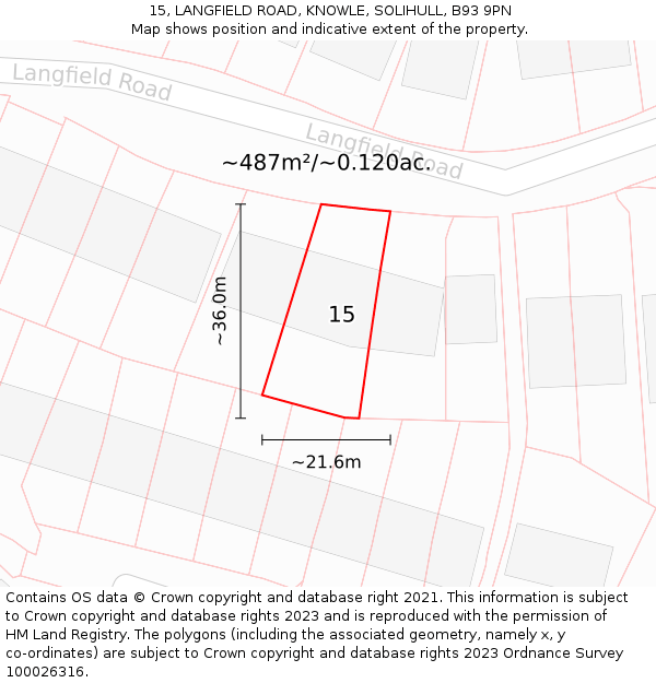 15, LANGFIELD ROAD, KNOWLE, SOLIHULL, B93 9PN: Plot and title map