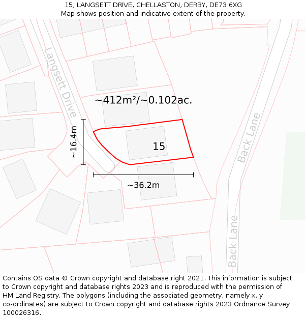 15, LANGSETT DRIVE, CHELLASTON, DERBY, DE73 6XG: Plot and title map
