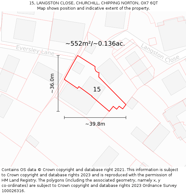 15, LANGSTON CLOSE, CHURCHILL, CHIPPING NORTON, OX7 6QT: Plot and title map