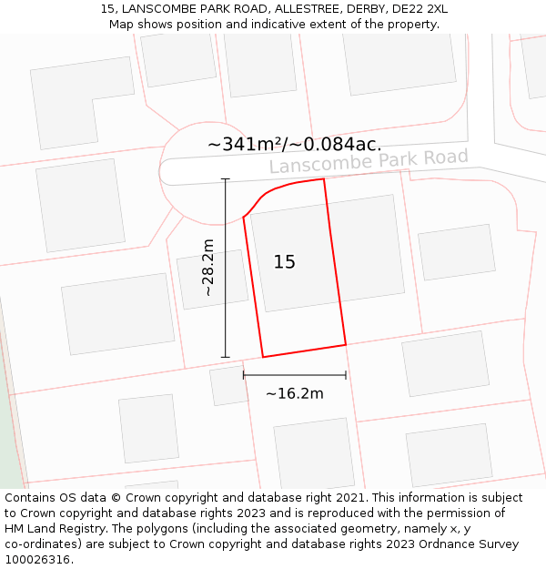 15, LANSCOMBE PARK ROAD, ALLESTREE, DERBY, DE22 2XL: Plot and title map
