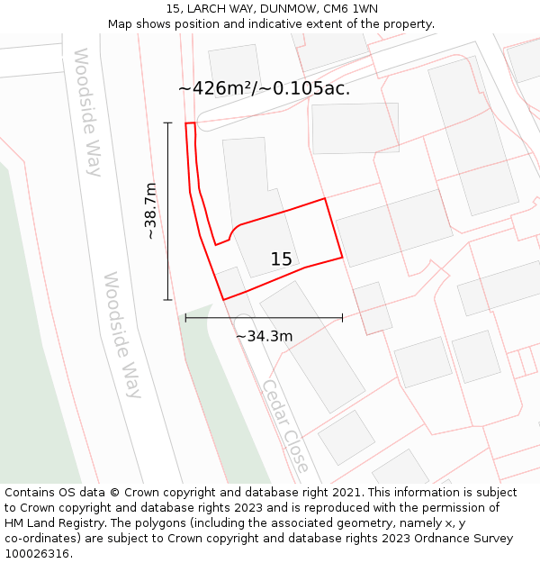 15, LARCH WAY, DUNMOW, CM6 1WN: Plot and title map