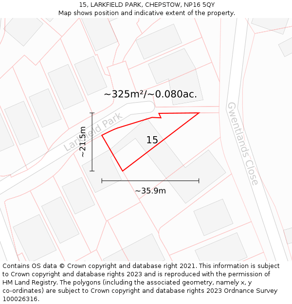 15, LARKFIELD PARK, CHEPSTOW, NP16 5QY: Plot and title map