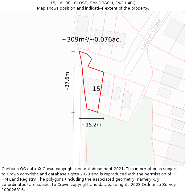 15, LAUREL CLOSE, SANDBACH, CW11 4EQ: Plot and title map