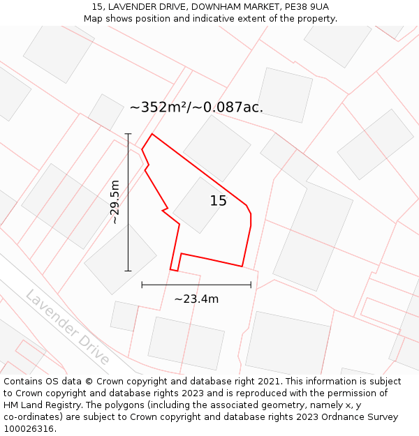 15, LAVENDER DRIVE, DOWNHAM MARKET, PE38 9UA: Plot and title map