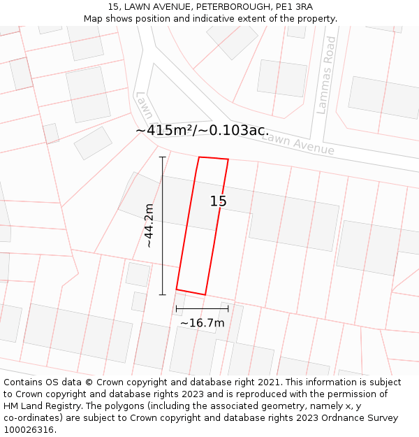 15, LAWN AVENUE, PETERBOROUGH, PE1 3RA: Plot and title map