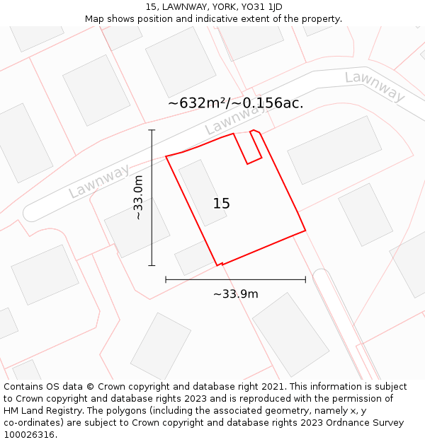 15, LAWNWAY, YORK, YO31 1JD: Plot and title map