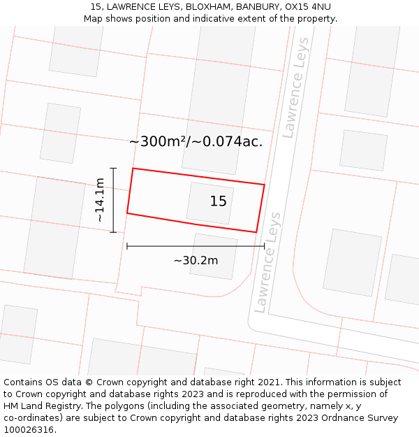 15, LAWRENCE LEYS, BLOXHAM, BANBURY, OX15 4NU: Plot and title map