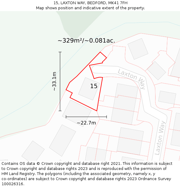 15, LAXTON WAY, BEDFORD, MK41 7FH: Plot and title map