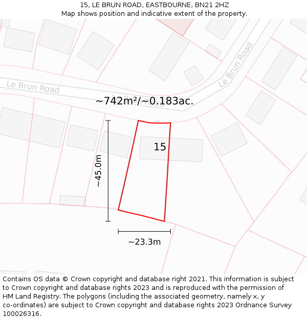 15, LE BRUN ROAD, EASTBOURNE, BN21 2HZ: Plot and title map