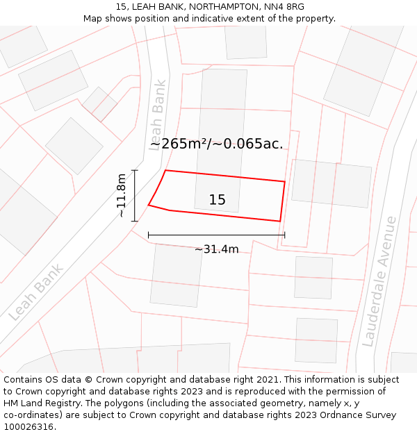 15, LEAH BANK, NORTHAMPTON, NN4 8RG: Plot and title map