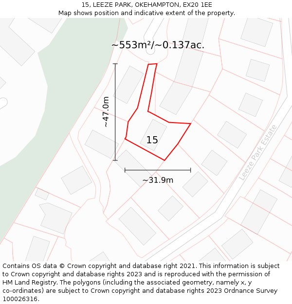 15, LEEZE PARK, OKEHAMPTON, EX20 1EE: Plot and title map
