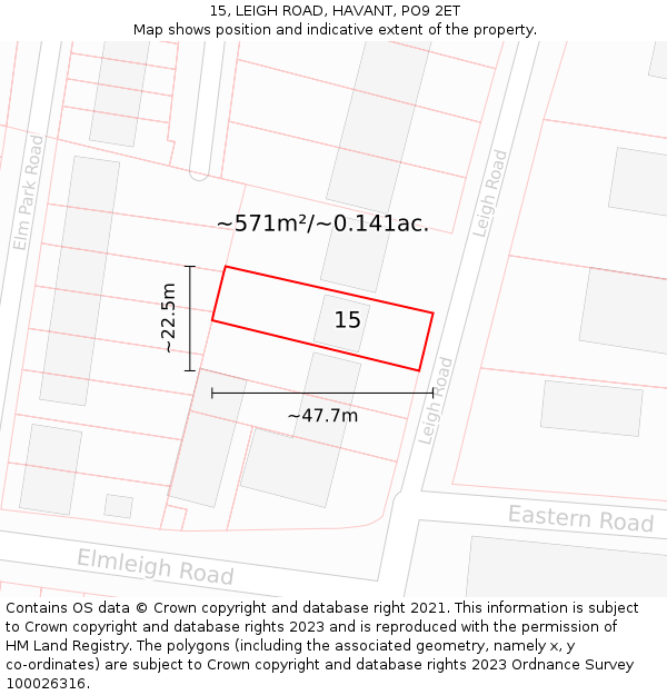 15, LEIGH ROAD, HAVANT, PO9 2ET: Plot and title map
