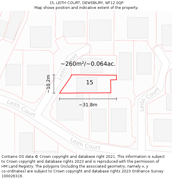 15, LEITH COURT, DEWSBURY, WF12 0QP: Plot and title map