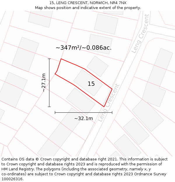 15, LENG CRESCENT, NORWICH, NR4 7NX: Plot and title map